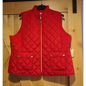 New! St. John’s Bay Womens Plus Size 2X Quilted Puffer Vest Full Zip Pocket Red